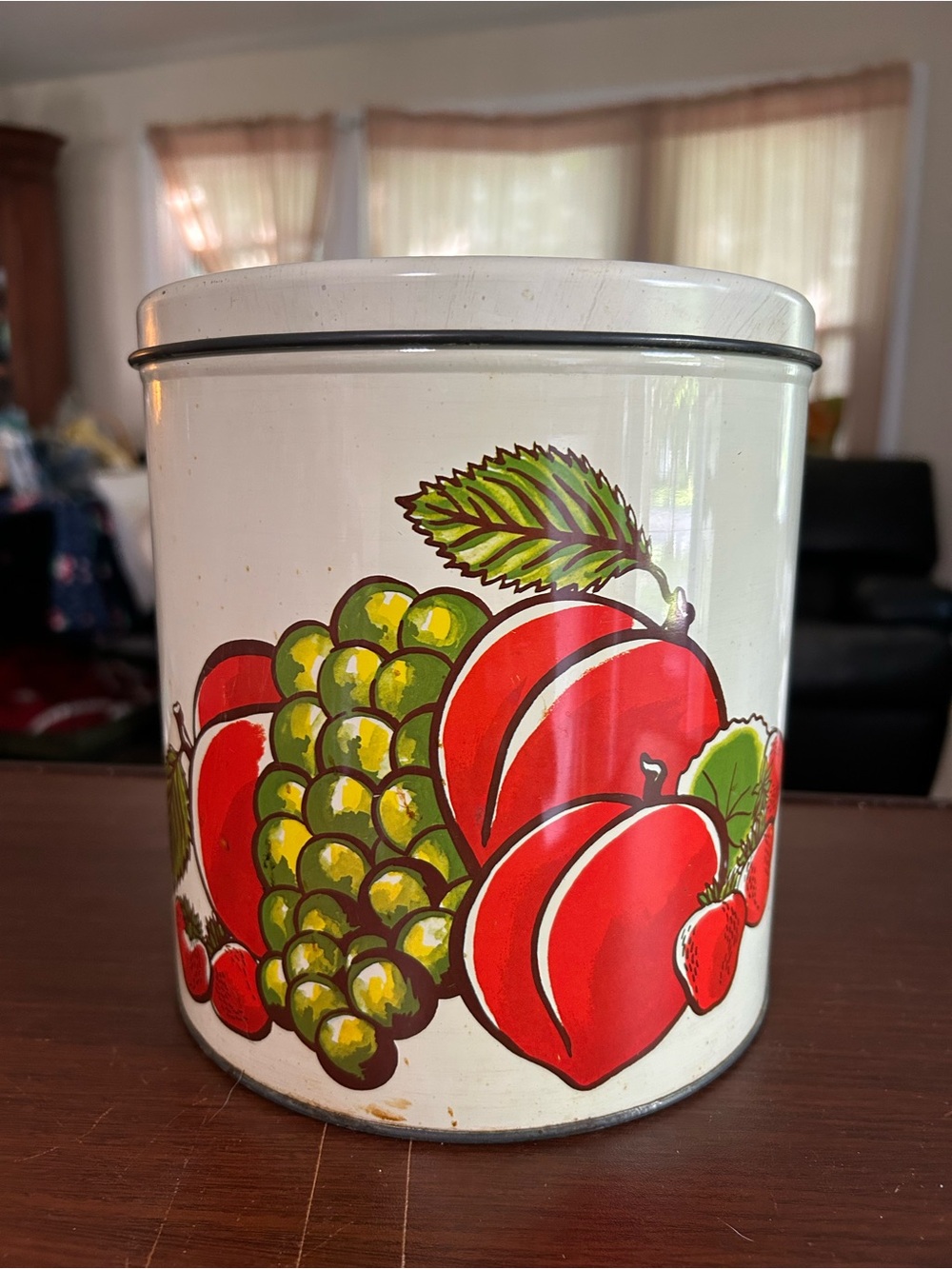 White Fruit Pattern Kitchen Canister - Red & Green by Decoware, 8”x 7”